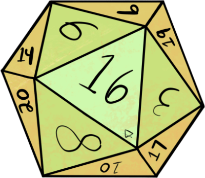 d20 dice that landed on 16